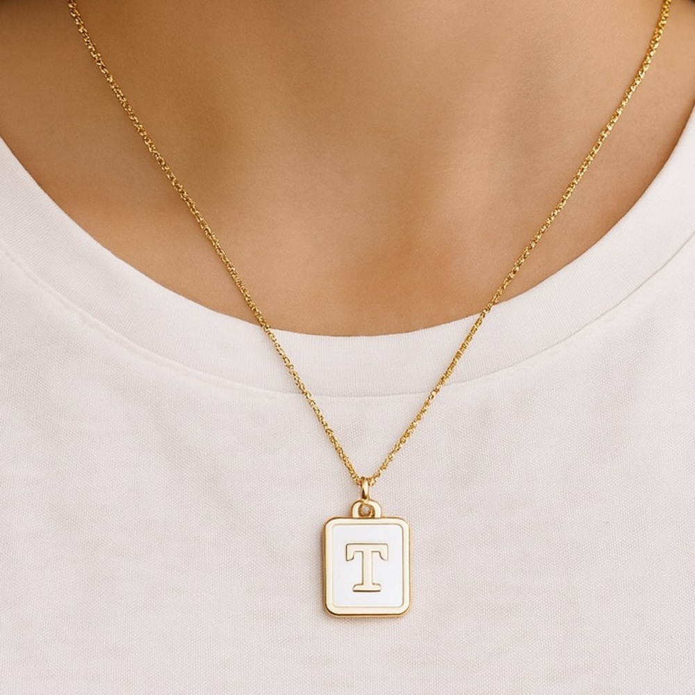 Gold-Plated Stainless Steel Initial Necklace– Custom Alphabet Charm (T)